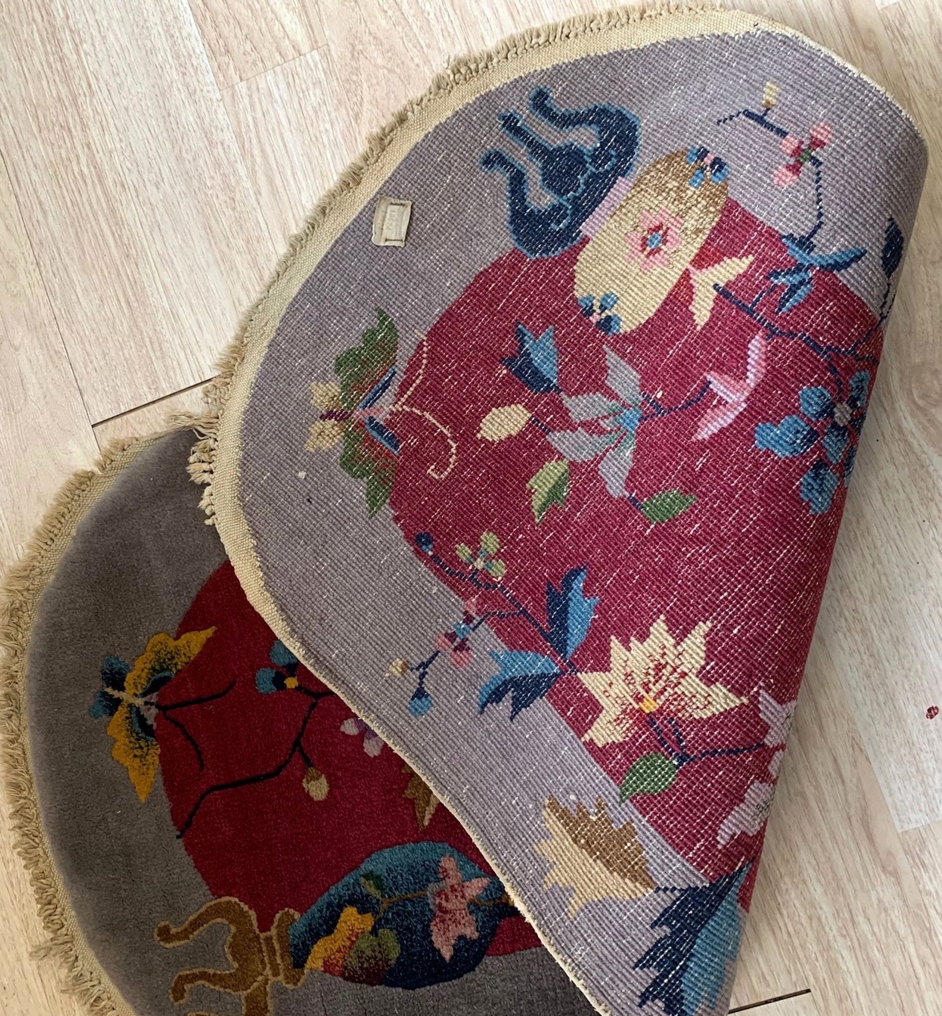 Antique Chinese carpet Art Deco handmade 64cm x 120cm 1920s, 1B876