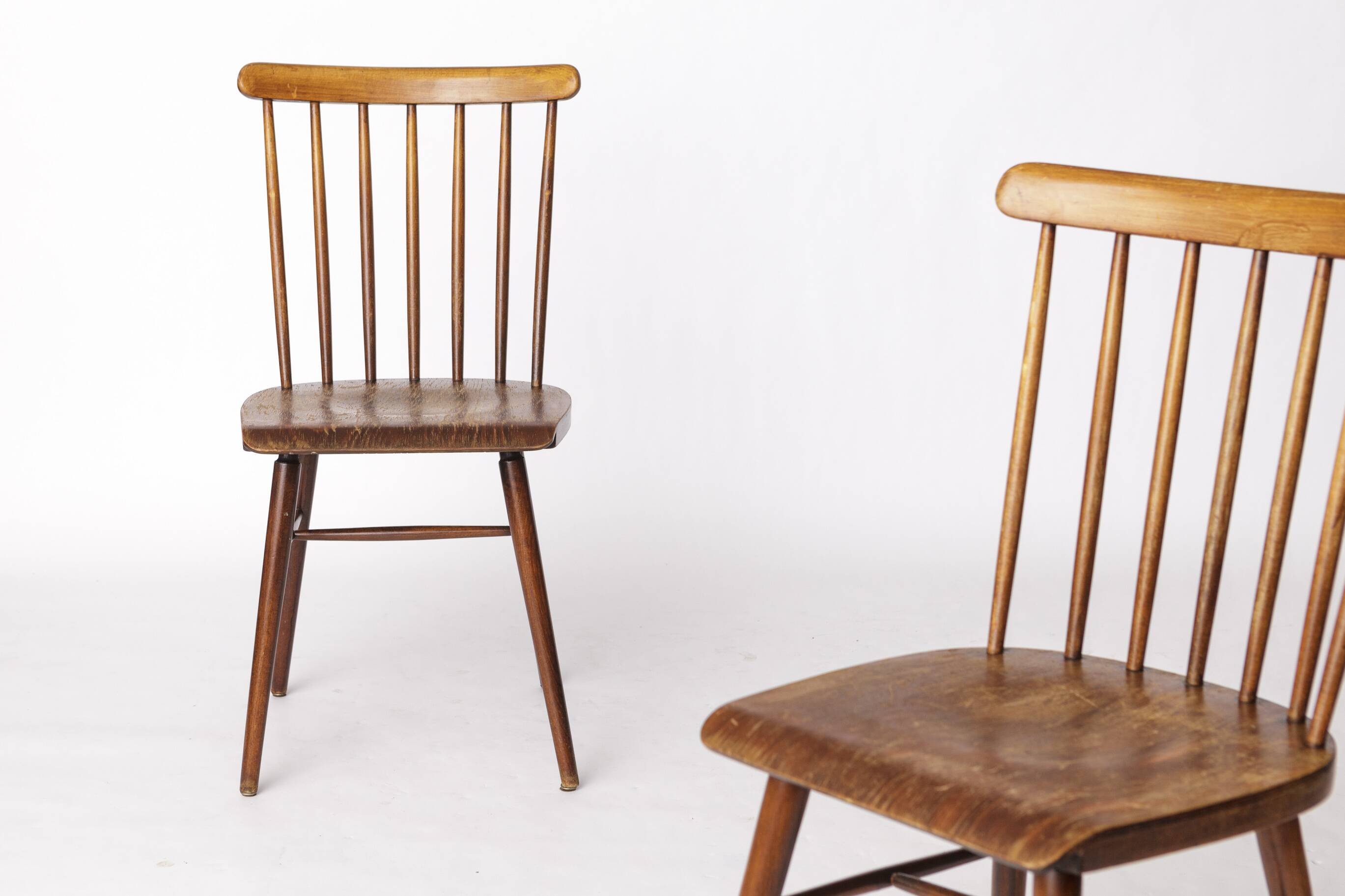 Pair of Vintage Spindle Back Chairs – 1970s Beech Wood, Restored