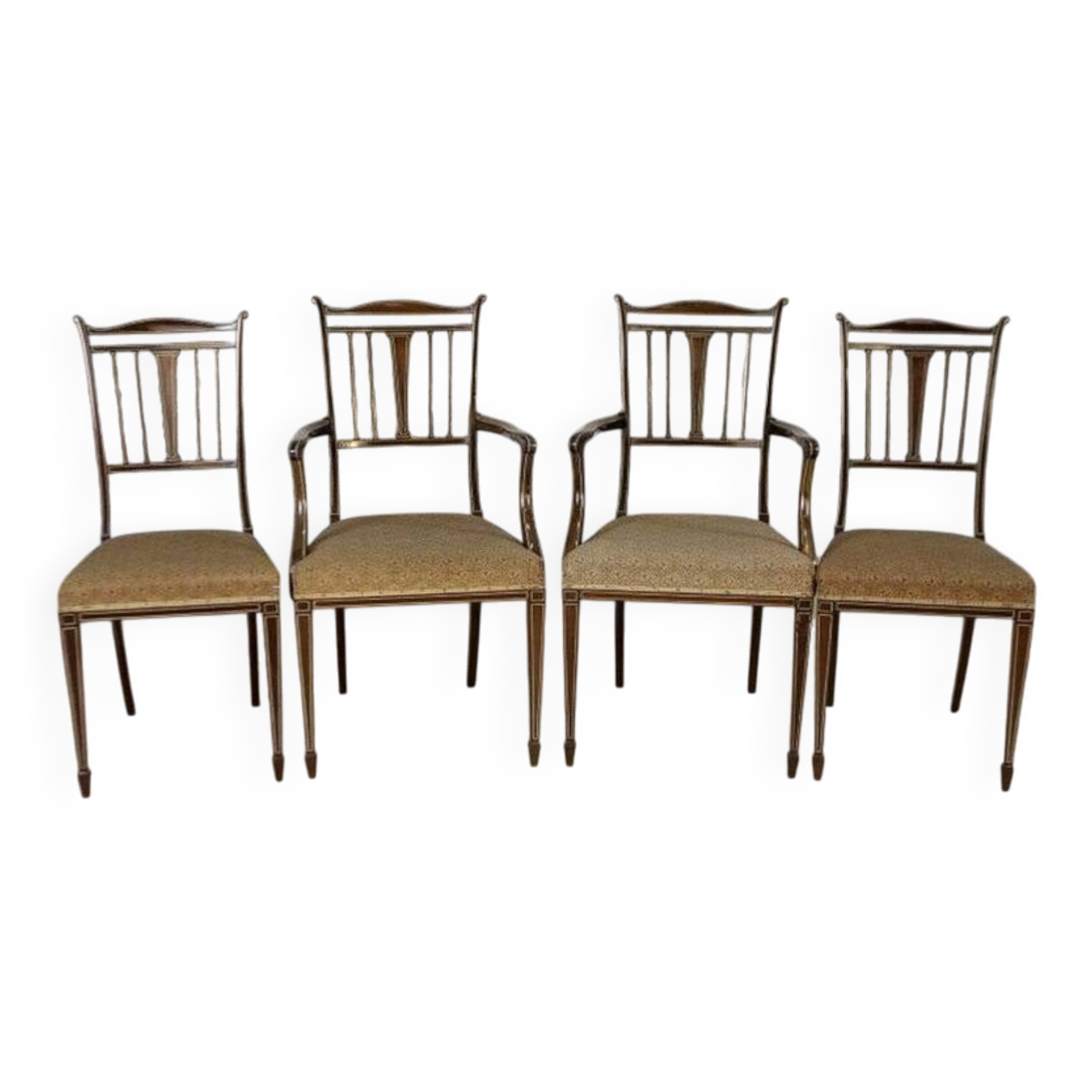 English Sheraton Style Armchairs and Chairs, Late 19th Century, Set of 4