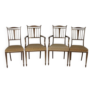 English Sheraton Style Armchairs and Chairs, Late 19th Century, Set of 4