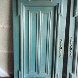 Pair Old Patinated Door Blue Aubusson Wooden Door Deco