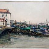 André Duculty (1912-1990) Watercolor on paper "Port of Brittany, Quiberon?" Signed lower right
