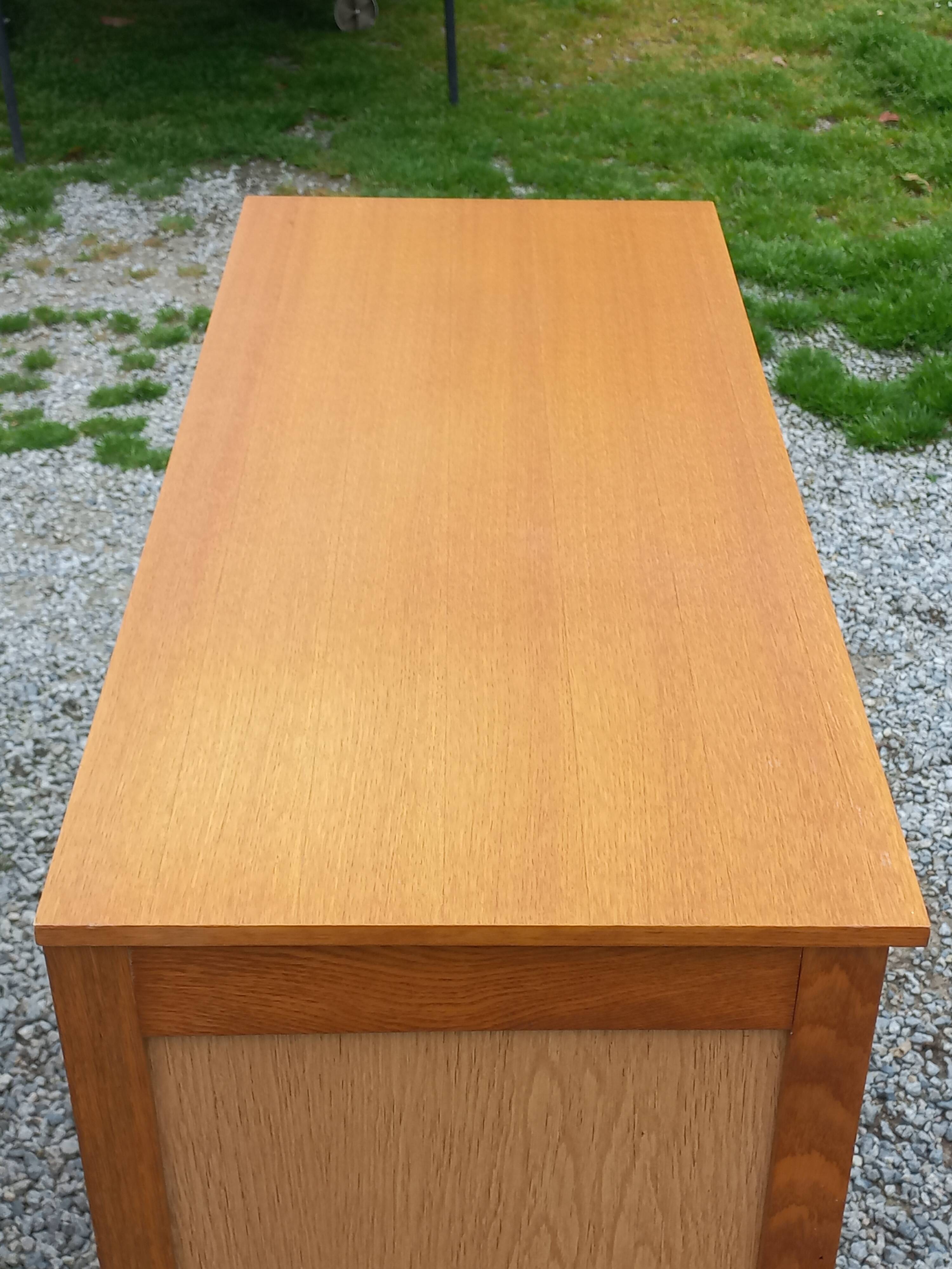 Vintage chest of drawers in blond and golden oak, compass legs and 4 drawers, 1950s