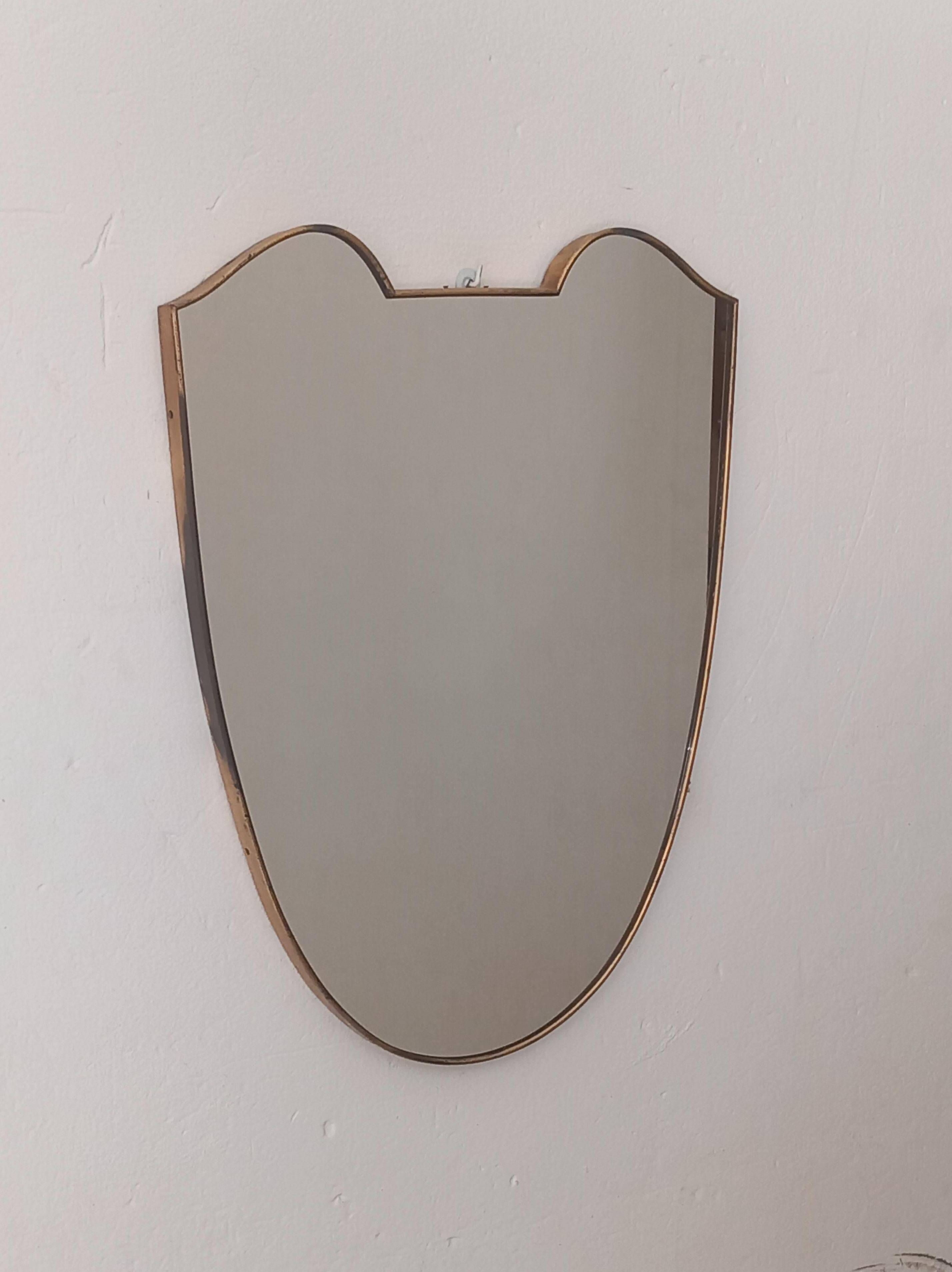 Shield-Shaped Mirror with Brass Frame, 50s