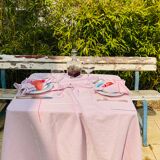 Tablecloth 100% Belgian linen and embroidered by hand