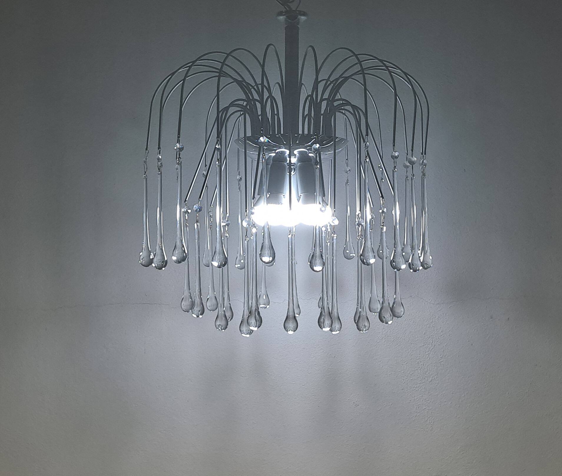 Italian waterfall chandelier with murano drops c1970