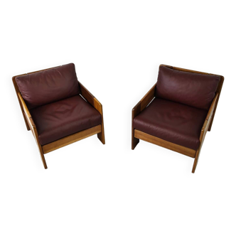 Pair of italian leather armchairs, 1970s