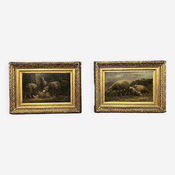 Albert Smets Flemish school of the 19th century: two oils on pendant panels circa 1880