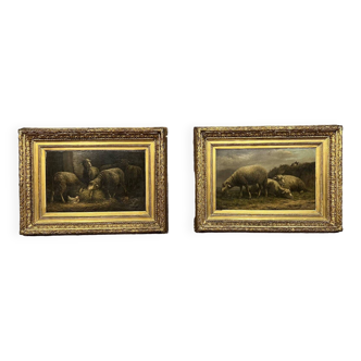 Albert Smets Flemish school of the 19th century: two oils on pendant panels circa 1880