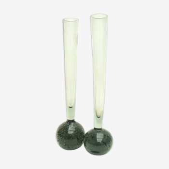 Set of 2 bubbled blown glass vases