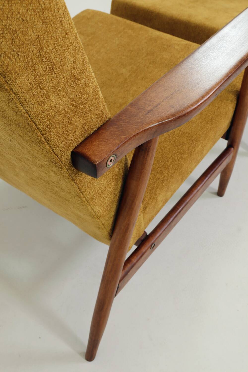 Vintage armchair model, golden yellow fabric, fully refurbished