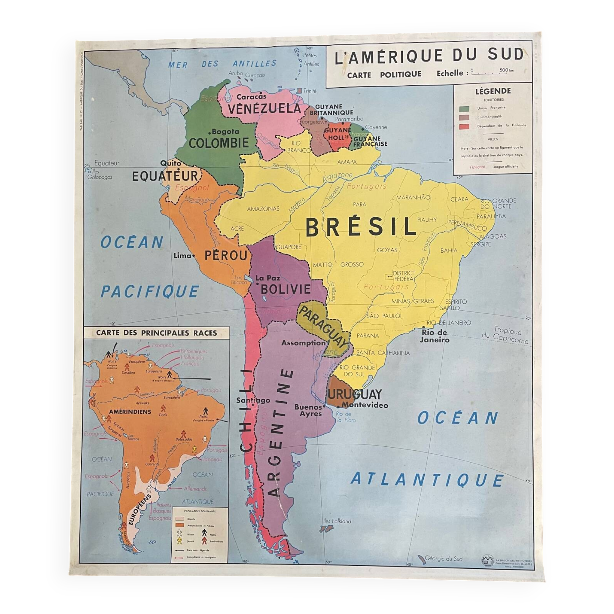 Old educational poster, school map, front and back