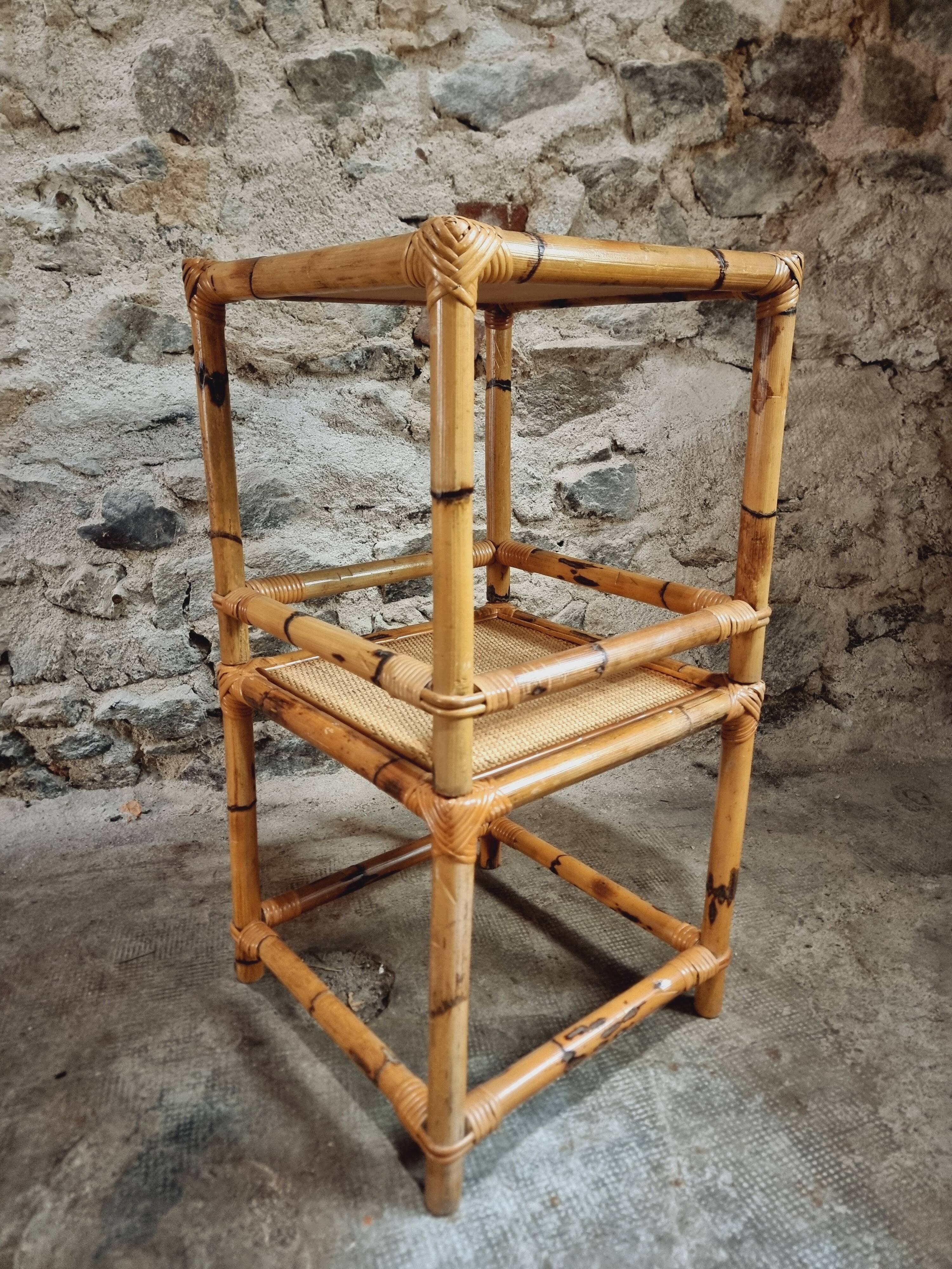 Vintage bamboo and rattan side tables – France, 1970s
