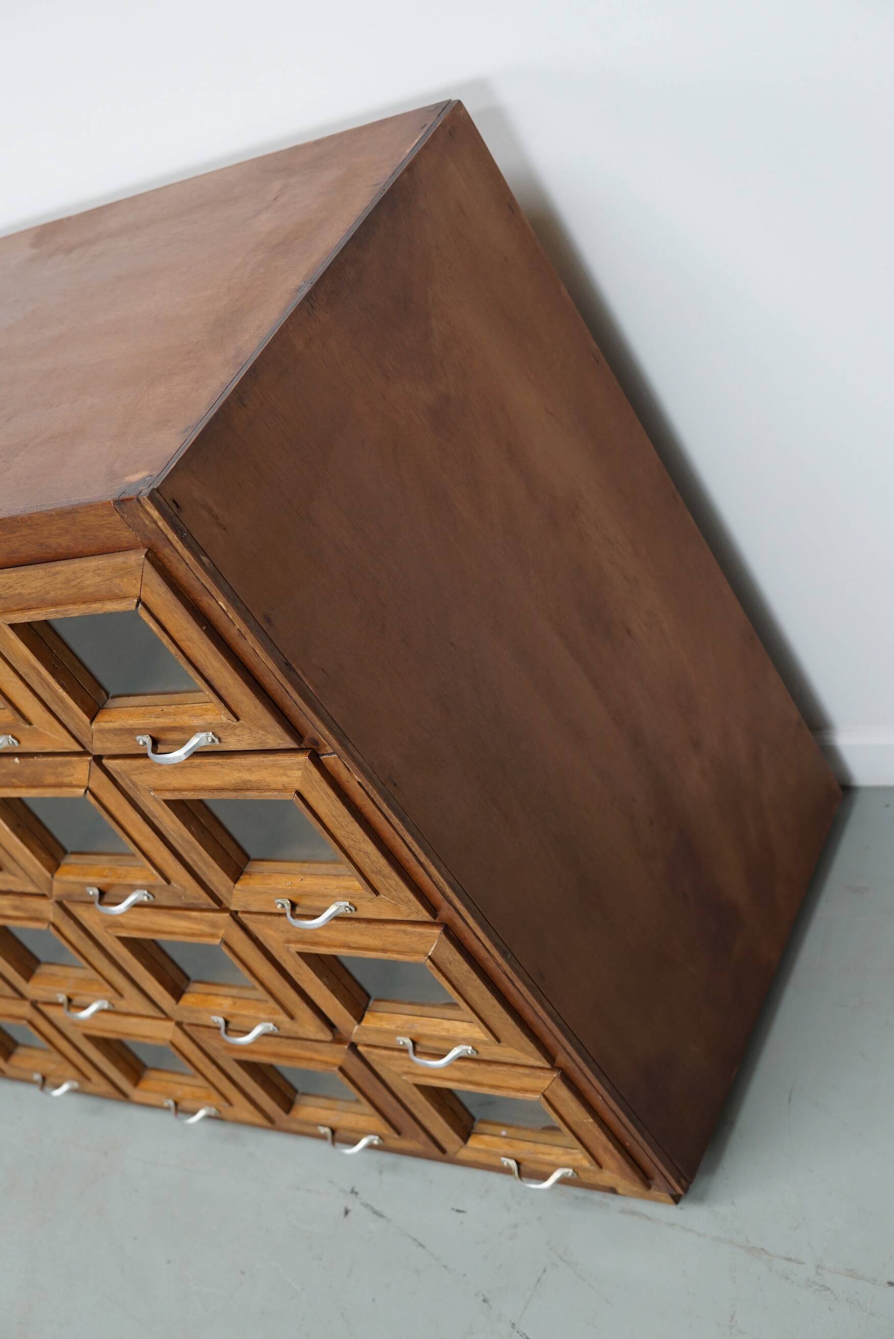 Vintage Dutch Beech Haberdashery Shop Cabinet / Vitrine, 1950s