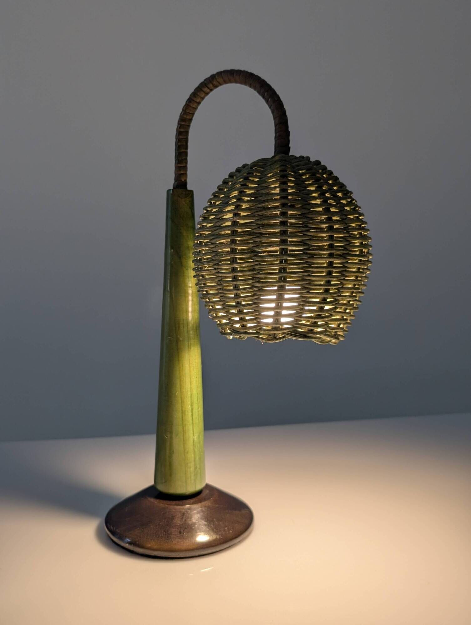 Organic Modern Mario Lopez Torres Style Green Rattan Lamps 1980s