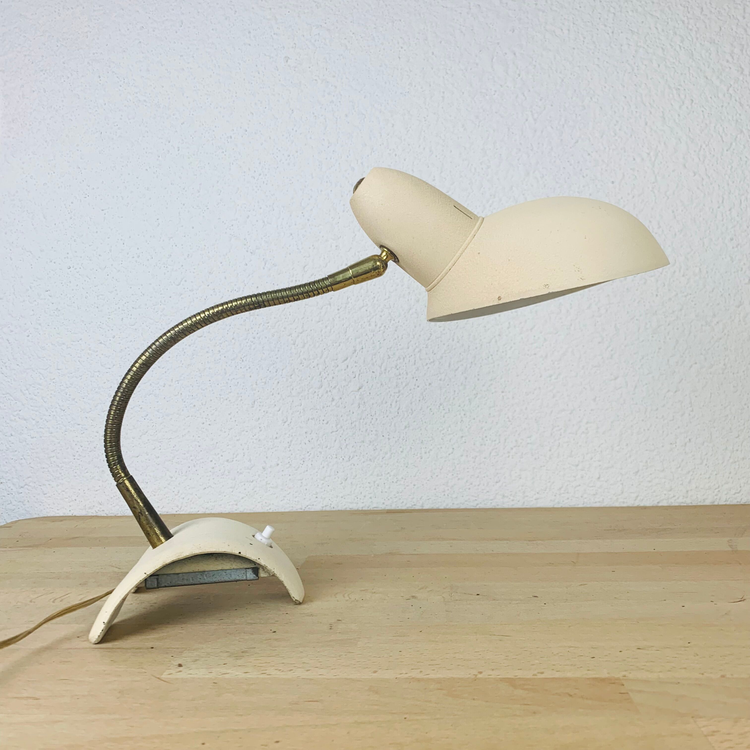 Pair of metal and brass lamps 50s Jean Boris Lacroix