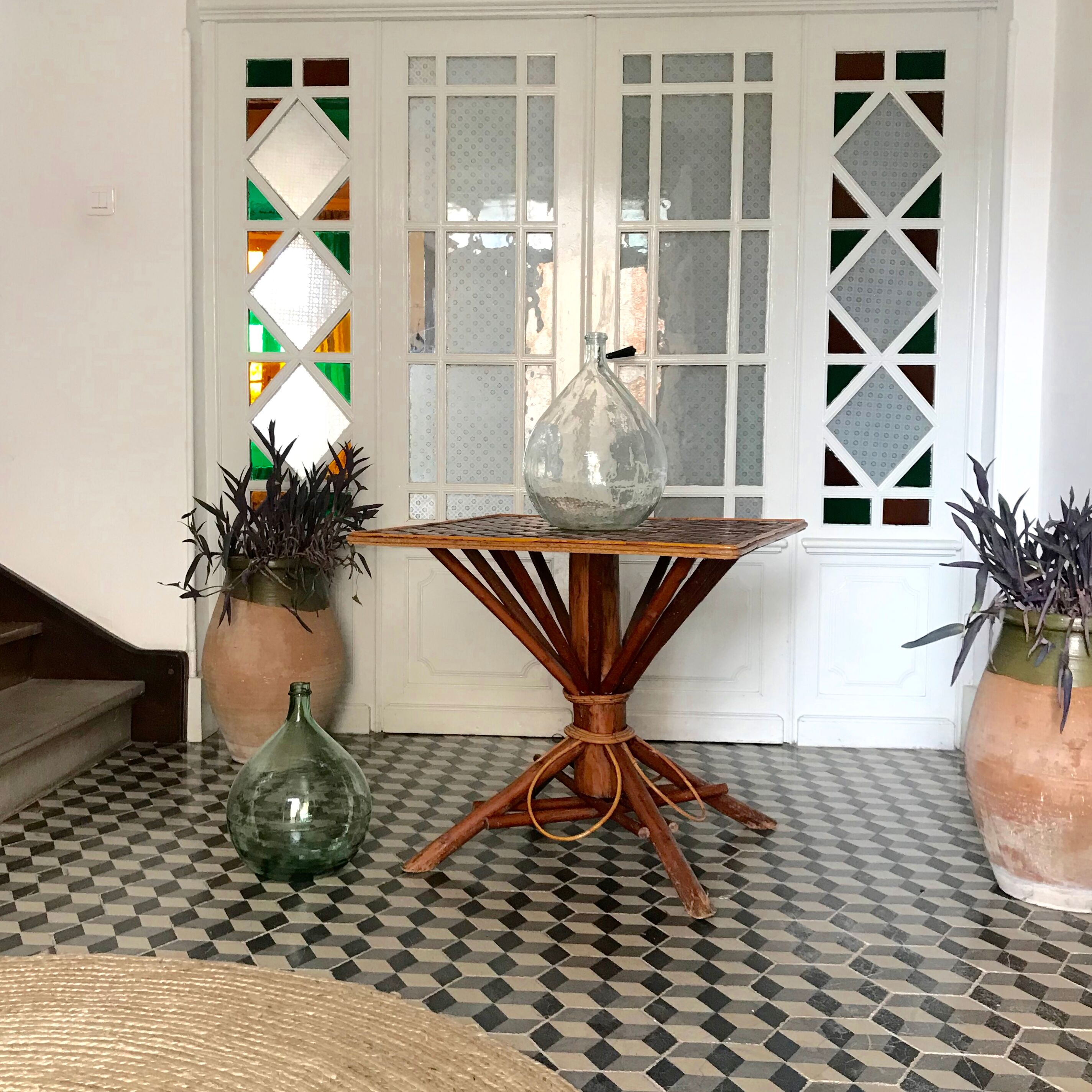 Table vintage en bambou et rotin