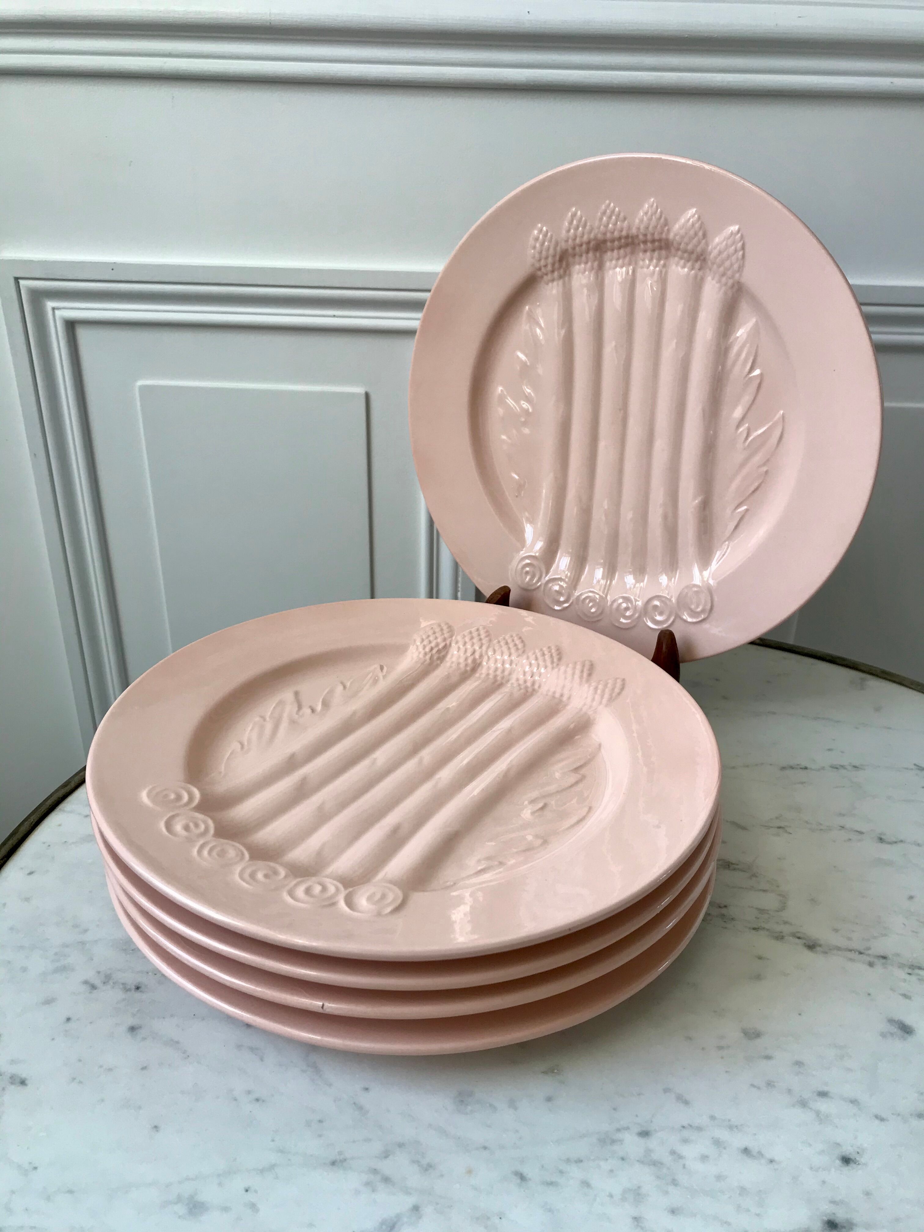 Set of 5 villeroy & boch pink asparagus plates in 50-60s