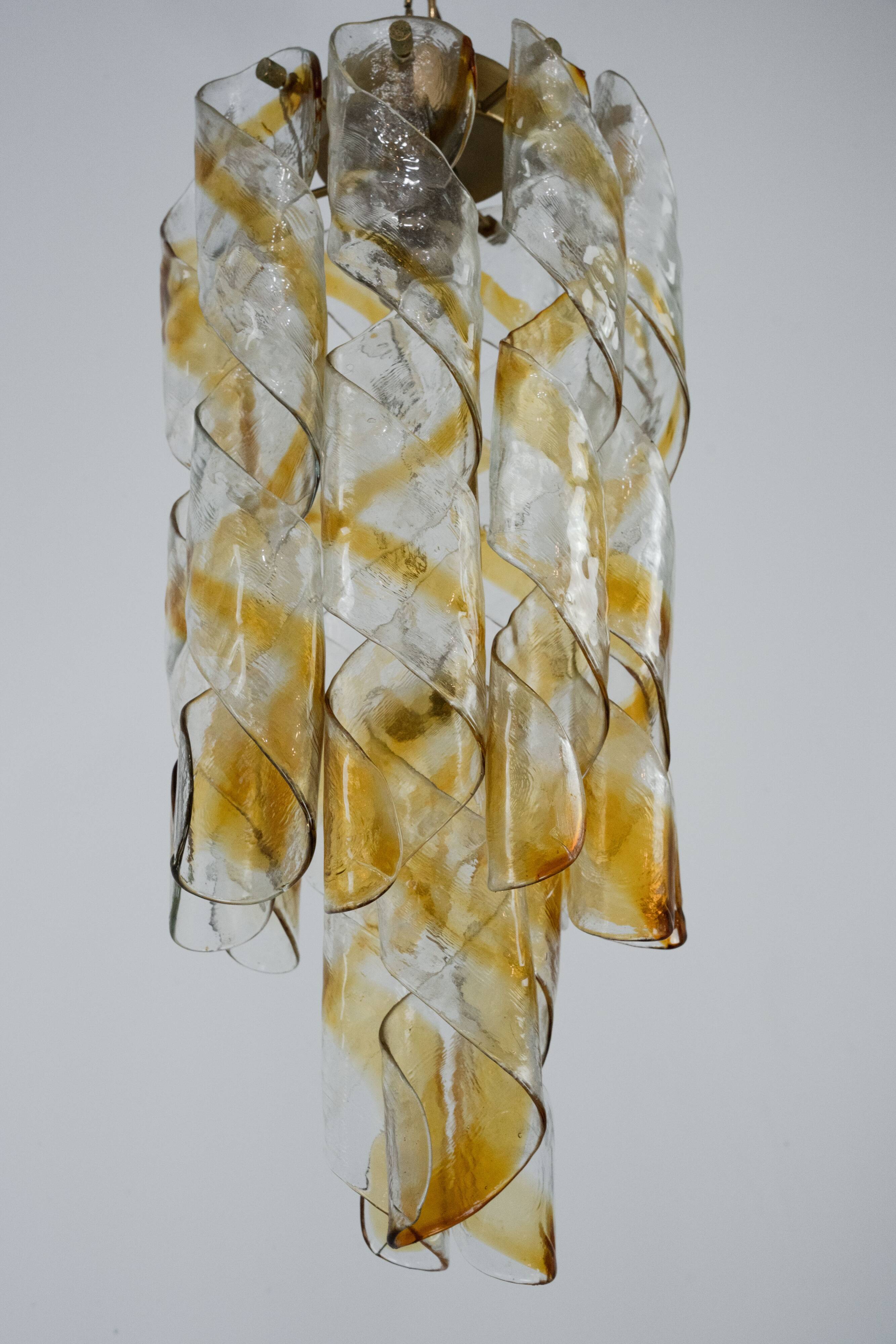 Pair of vintage Torciglione Murano glass chandelier by Mazzega. Italy 1970s