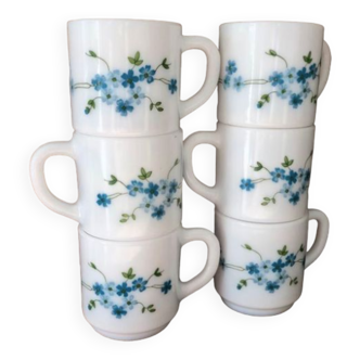 Vintage set of 6 coffee cups Arcopal forget-me-not