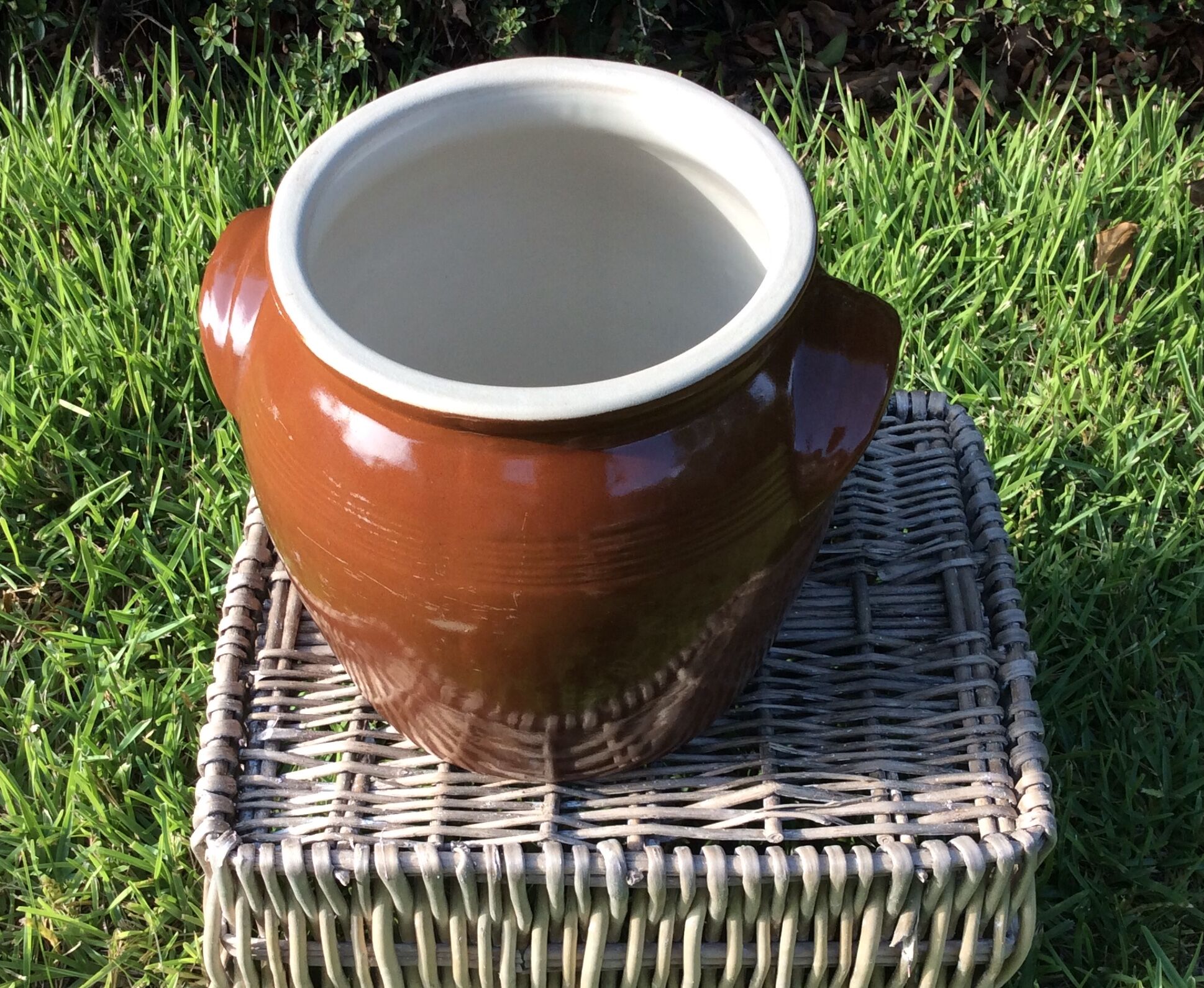Old large confit pot, glazed sandstone grease