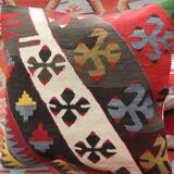 A Pair of Antique Turkish Flatwoven Kilim Cushion Cover, Geometric Pillow