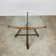 Table d’appoint en bois et verre, Italie, années 60, guéridon