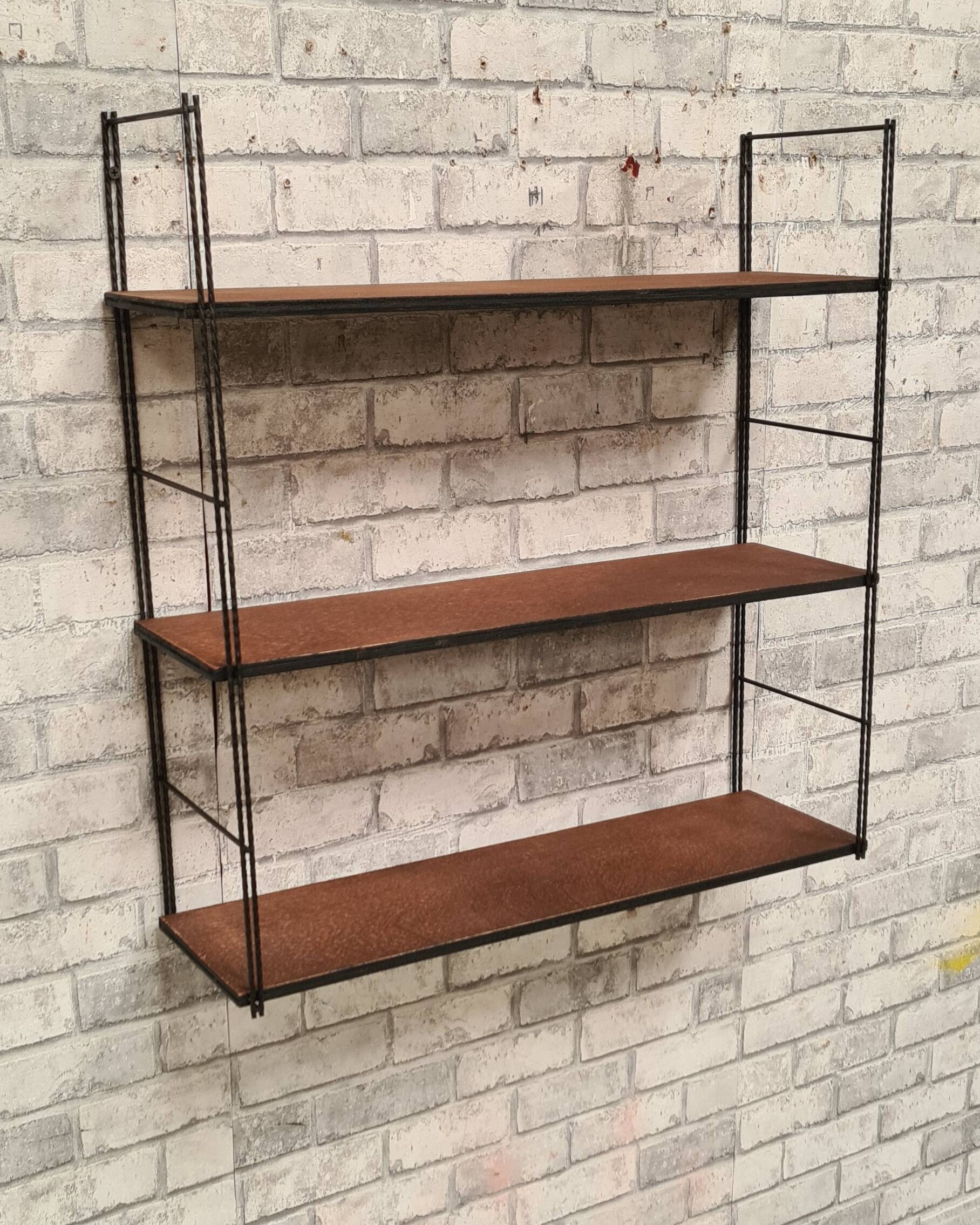 vintage 1960 shelf, string, wood and metal 60x58x17