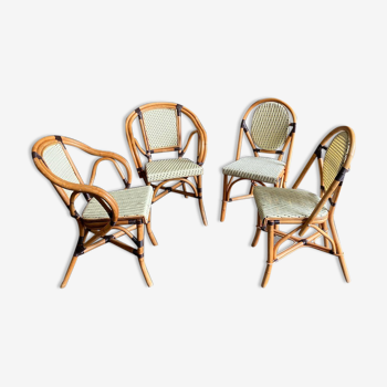 Set of 2 armchairs and 2 Parisian bistro chairs in rattan