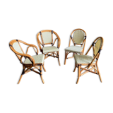Set of 2 armchairs and 2 Parisian bistro chairs in rattan