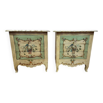 Pair of Louis XV style painted wooden bedside tables