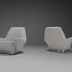 Pair of fabric and stainless steel lounge chairs by Gianni Moscatelli