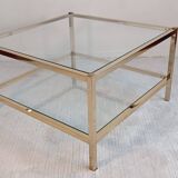 Italian 1970'S coffee table in brass and glass with 2 trays