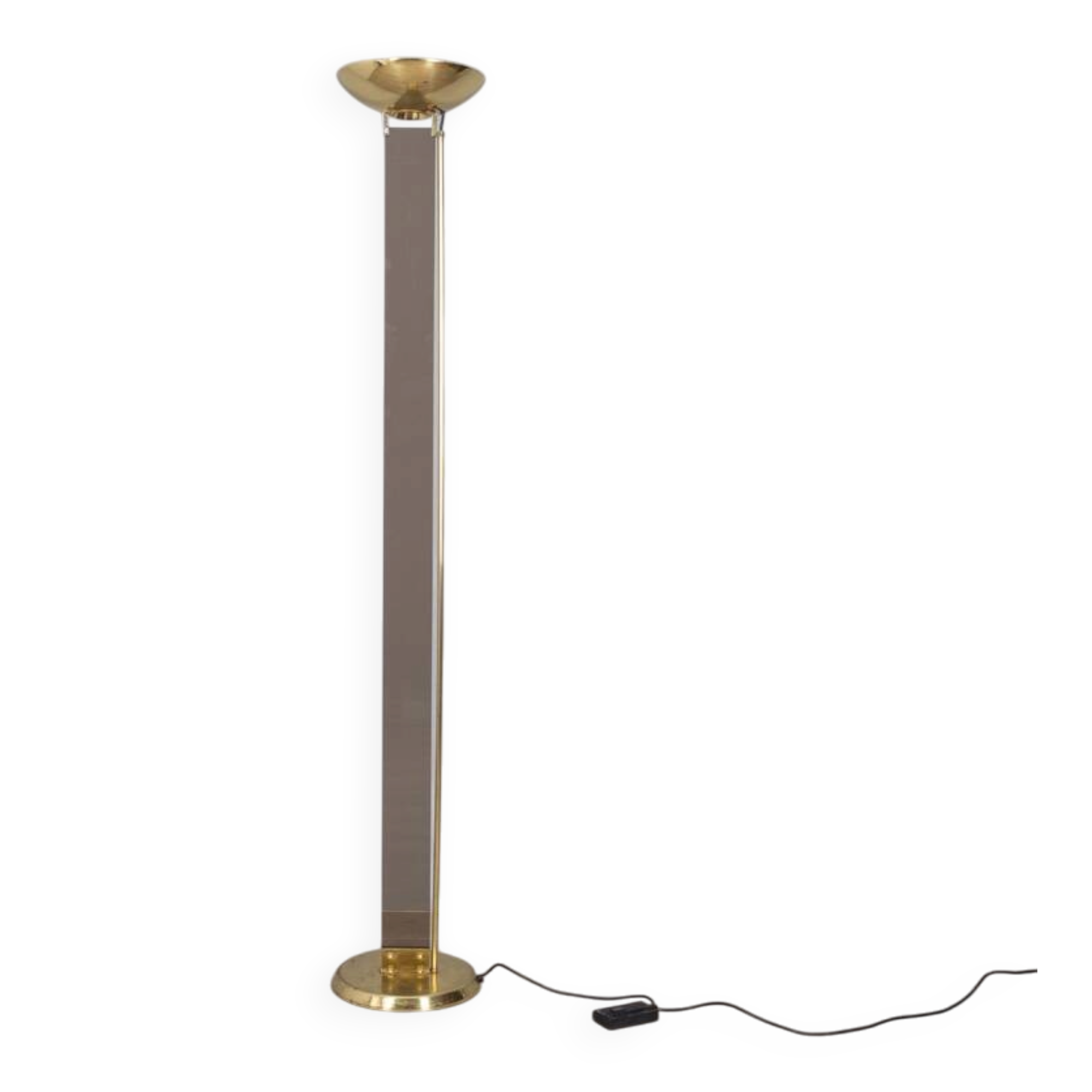 Vintage 1980s floor lamp in gold-plated brass and glass, designed by Relux