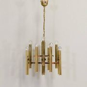Italian brass chandelier 12 spot pendant lamp by Gaetano Sciolari, 1970s