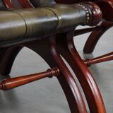 Set of 2 Green Cowhide Leather English Chesterfield Armchairs