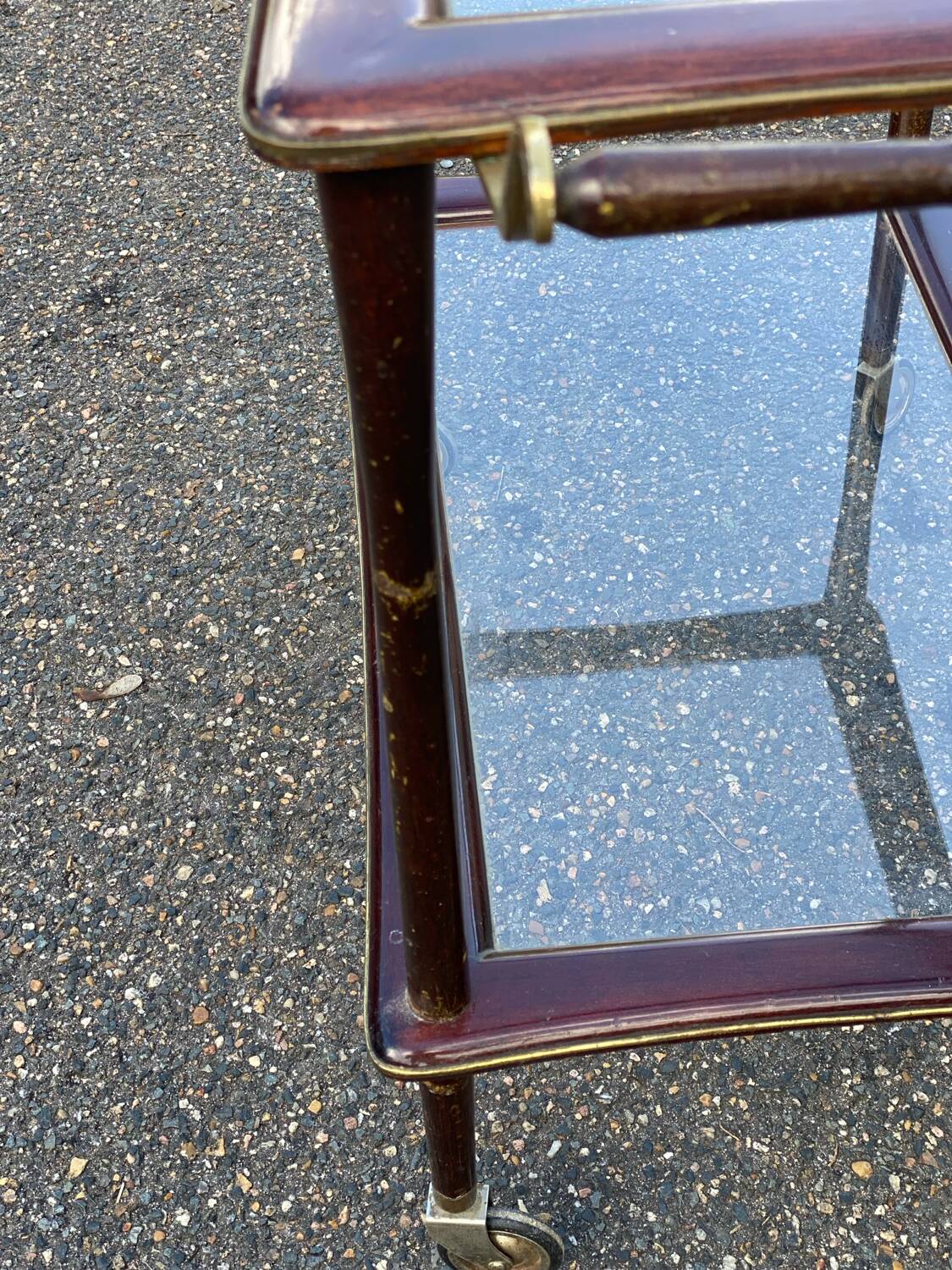 Vintage glass and rosewood Lacca style serving trolley