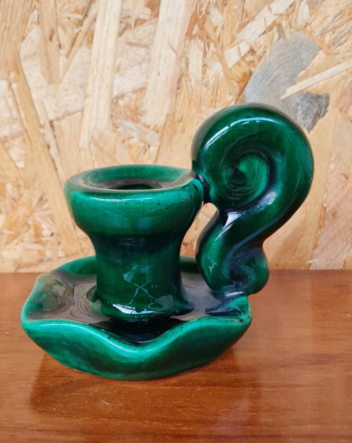 Green earthenware candle holder