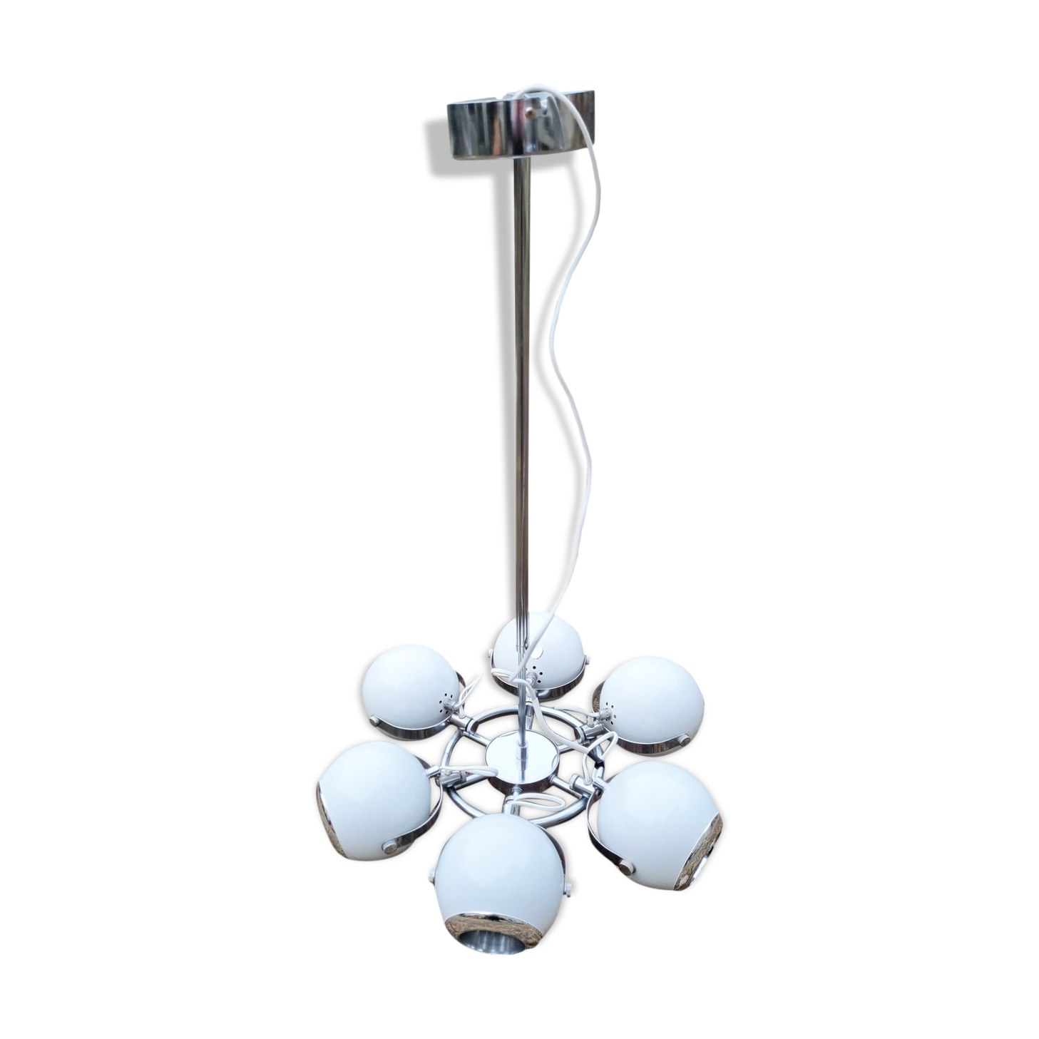 Suspension chrome, 8 spots "eye balls", space age, white