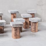 Wooden and stone mid-century pedestals or side tables