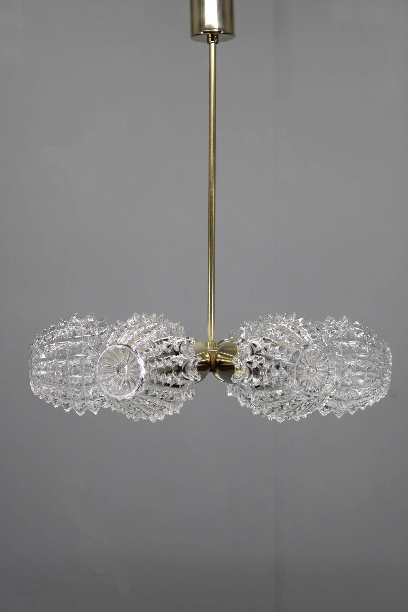 Mid-century Sputnik brass glass chandelier, 1970s Czechoslovakia