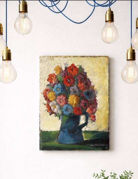 Small acrylic painting with a knife, bouquet of flowers.