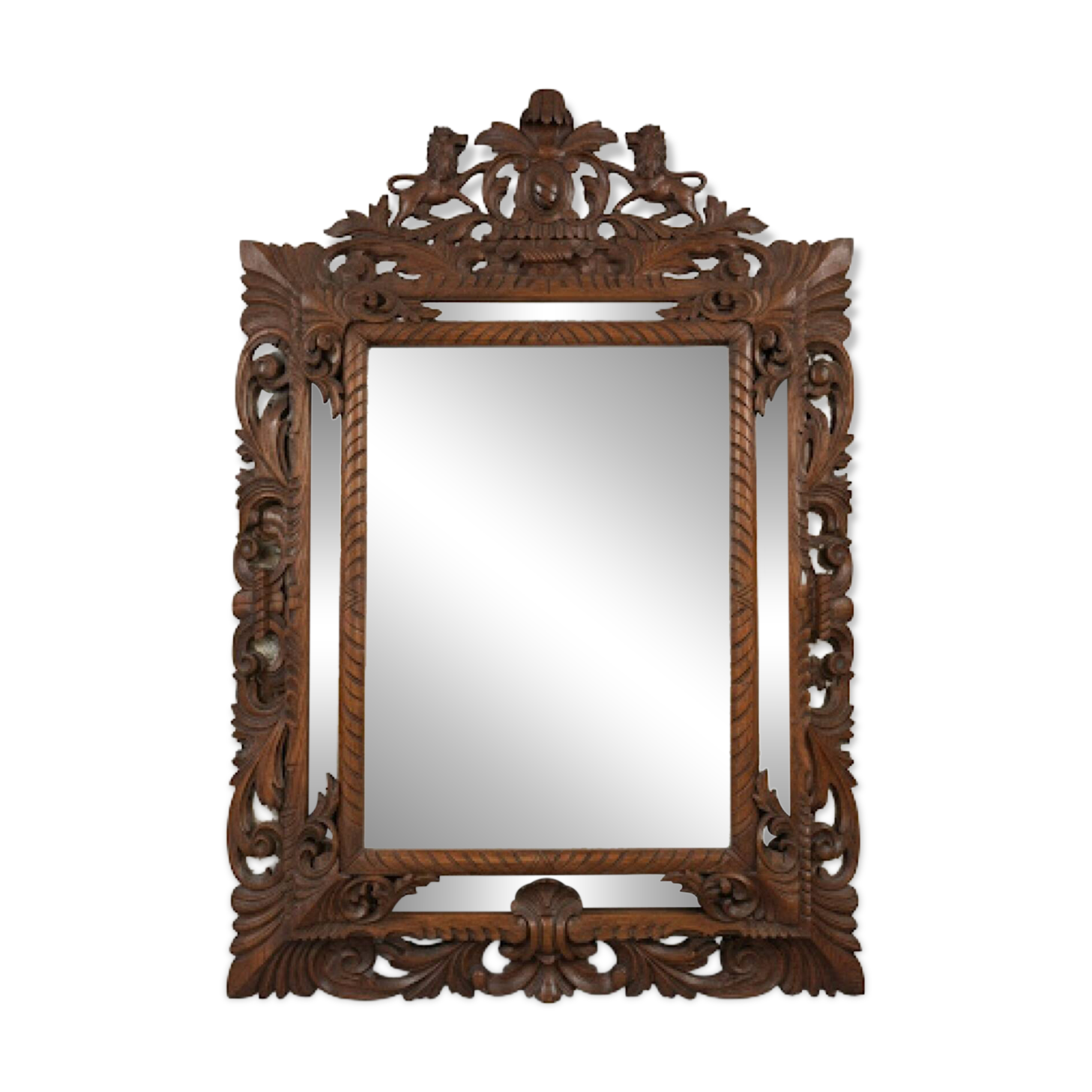 Miroir ancien chêne sculpté - Style Henri II