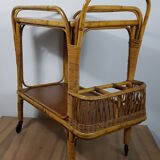 Vintage 70s rattan bar on wheels