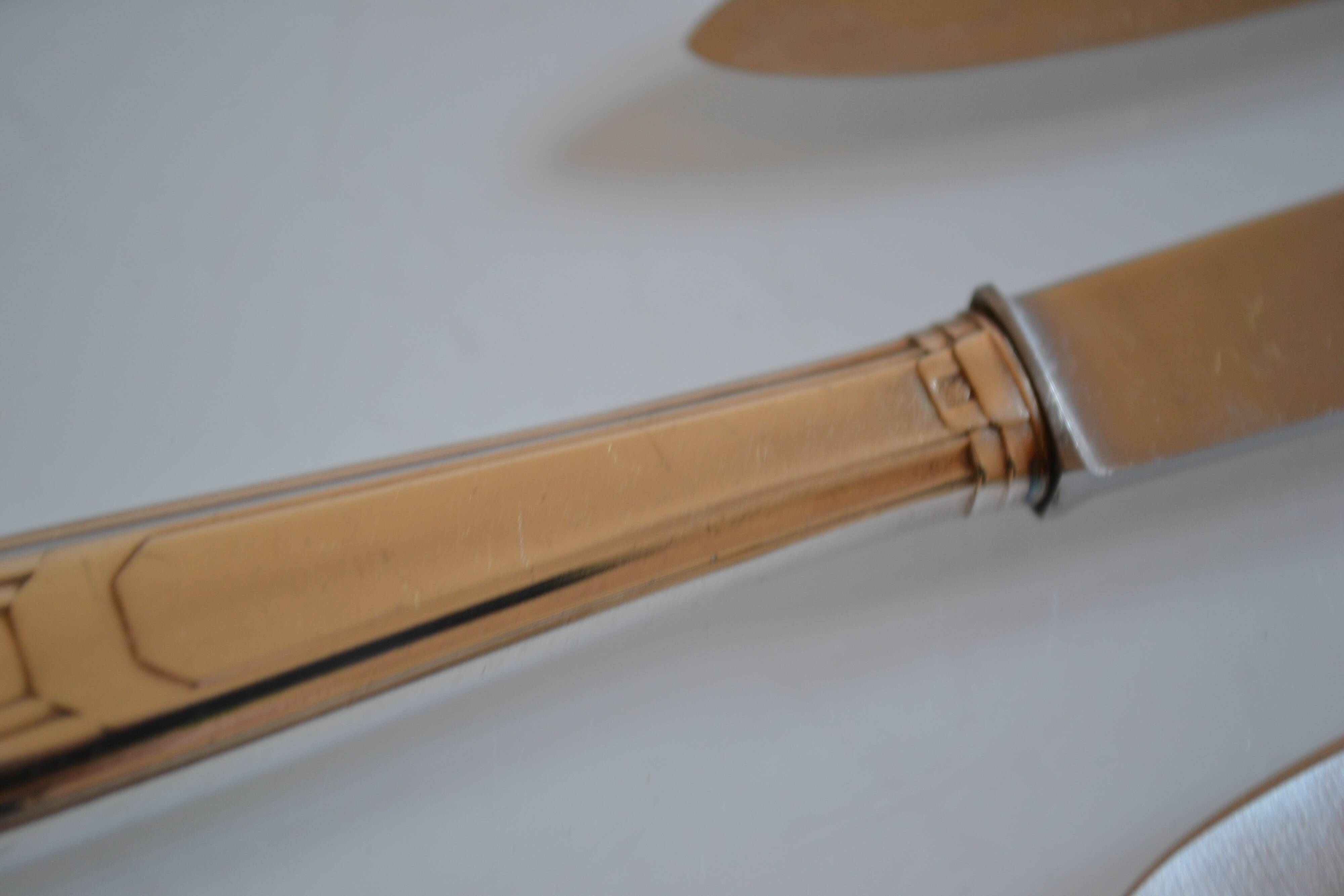 12 art deco silver metal dessert or cheese knives 20.5 cm AR monogram