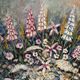 Wildflower bouquet with foxgloves, knife oil painting signed H Barro.