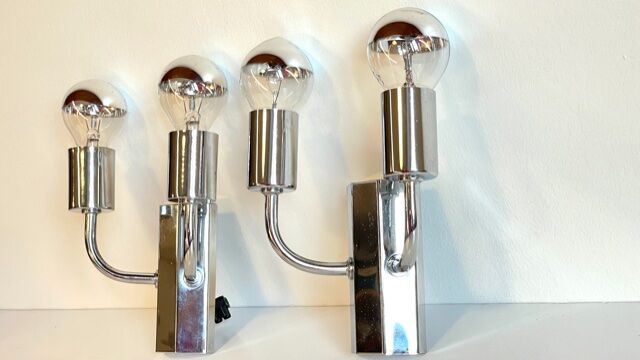 Pair of geometric wall lamps years 70 space age