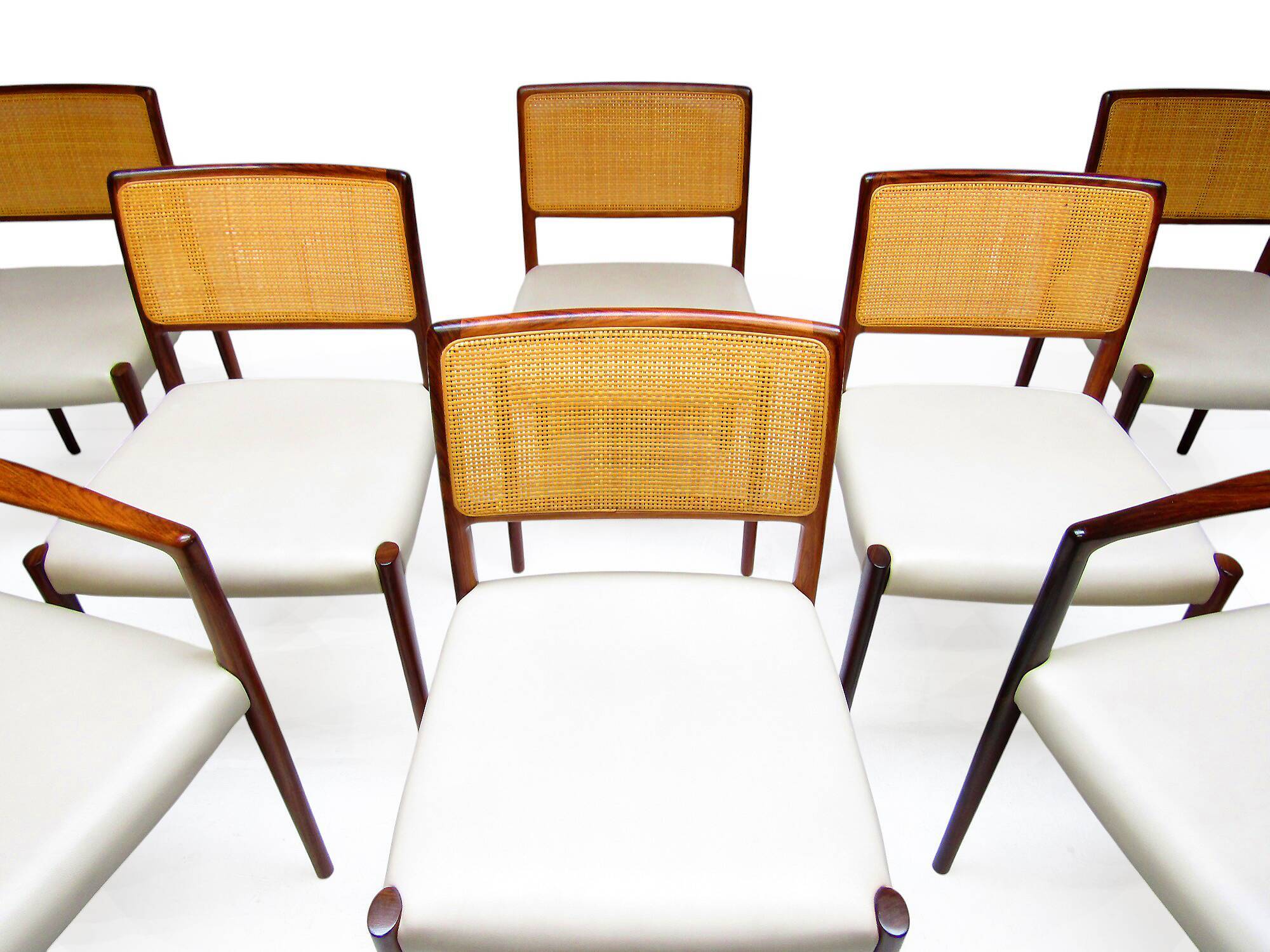 Set of 8 Danish Dining Chairs in Rosewood & Rattan attr. Niels Moller