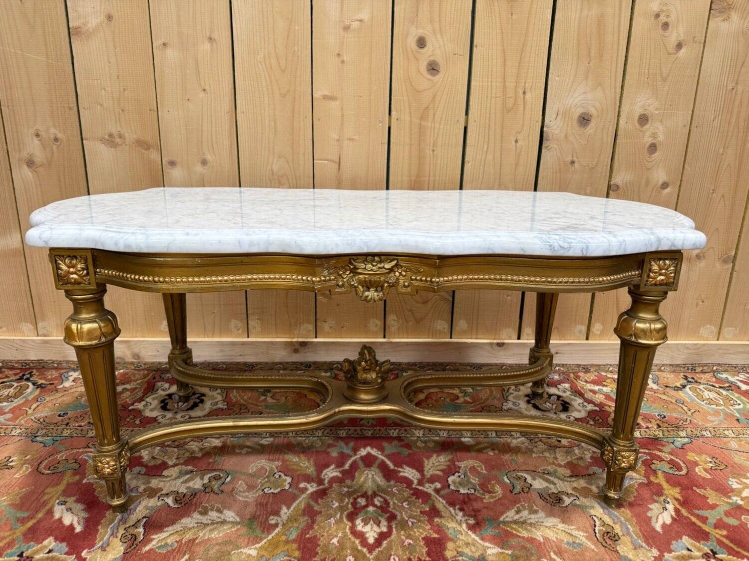 Louis XVI style coffee table – Gilded wood and Carrara marble