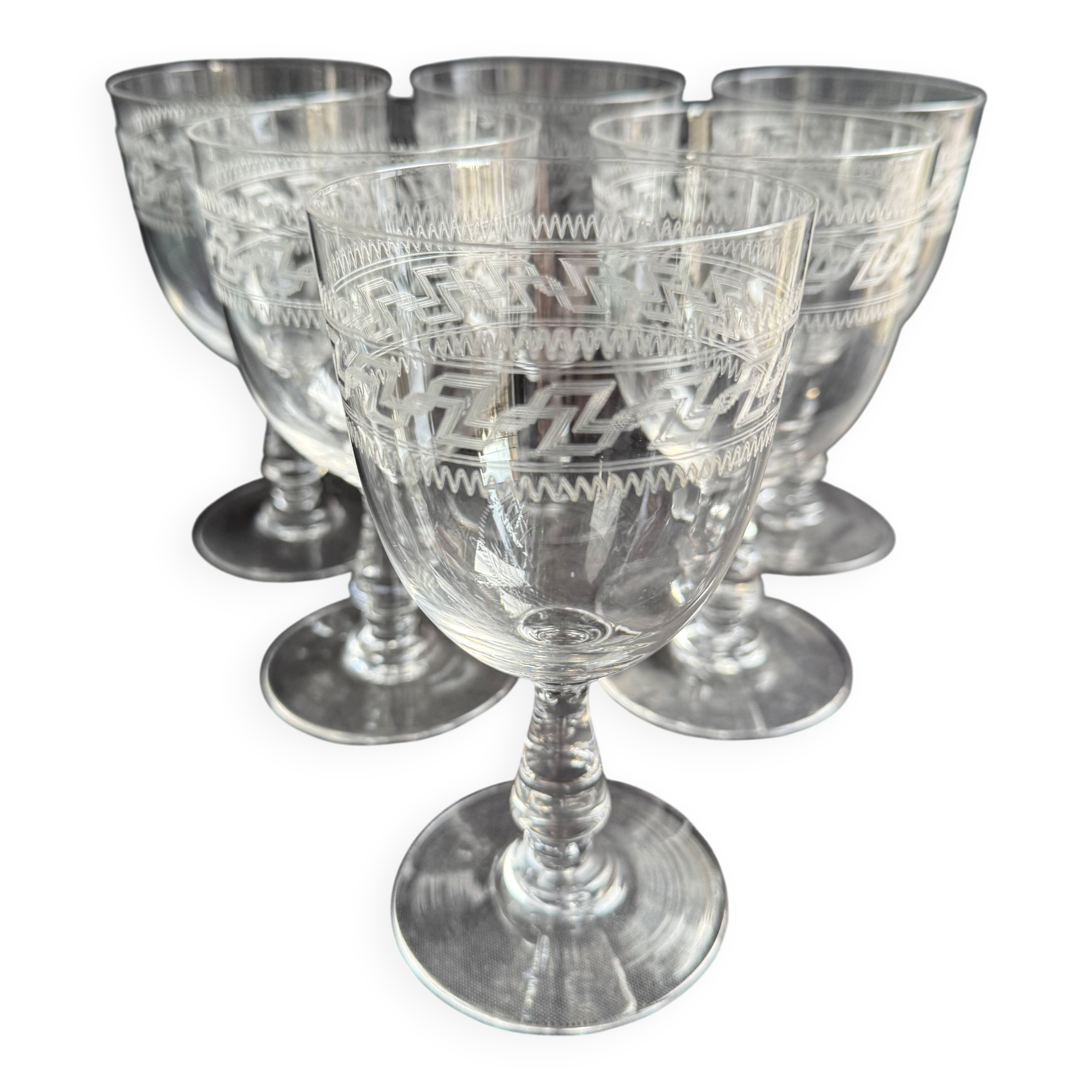 6 verres à eau Baccarat gravure Grecque inclinée